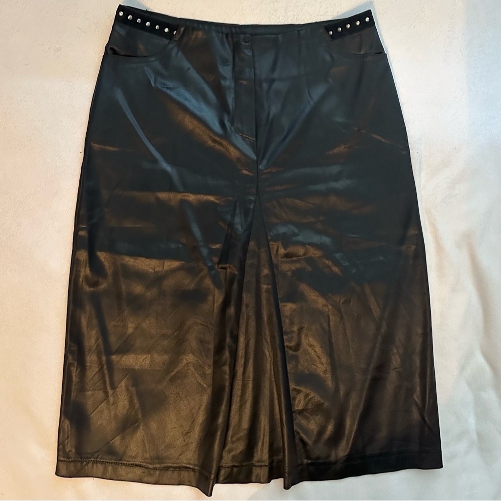 Vintage Sandro Semi-Satin Pencil Midi Skirt 2 Embellished Waist Pockets black